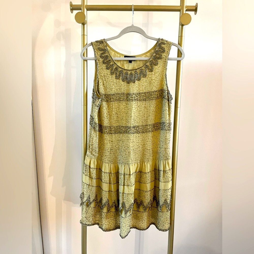 TOPSHOP Green Beaded Crepe shift dress